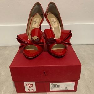Couture Red Patent Leather Bow d'Orsay Peep Toe